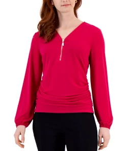 JM Collection Women's Zip-Front Ruched Top, Created For Macy's