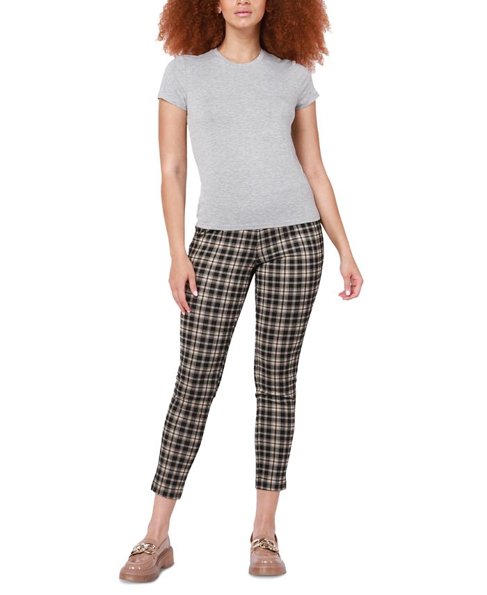Women's Check Pull-On Cropped-Ankle Trousers Black Tape Women's Check Pull-On Cropped-Ankle Trousers -CeCe cloth-shop