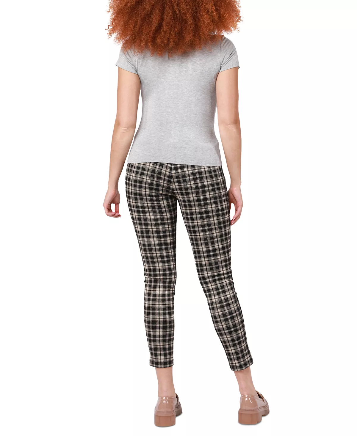 Women's Check Pull-On Cropped-Ankle Trousers Black Tape Women's Check Pull-On Cropped-Ankle Trousers -CeCe cloth-shop