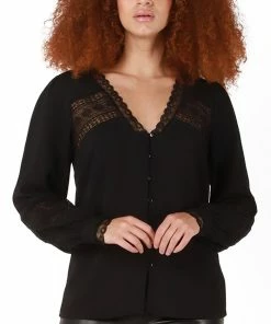 Black Tape Women's Long-Sleeve Lace-Insert Jacquard Blouse