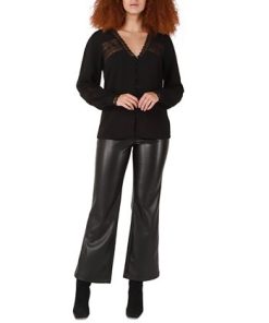 Black Tape Women's Long-Sleeve Lace-Insert Jacquard Blouse -CeCe cloth-shop 22707769 fpx