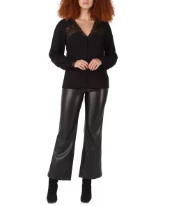 Black Tape Women's Long-Sleeve Lace-Insert Jacquard Blouse -CeCe cloth-shop 22707769 fpx