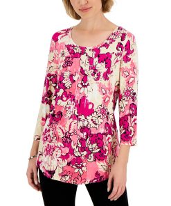 JM Collection Women's Washed Tapestry Floral-Print Top, Created For Macy's