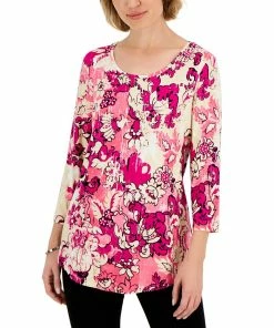 JM Collection Women's Washed Tapestry Floral-Print Top, Created For Macy's