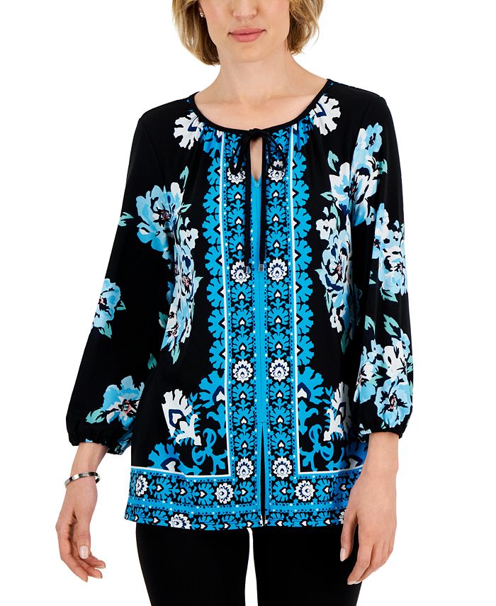 Women's Navarro Way Split-Neck Tunic, Created For Macy's JM Collection Women's Navarro Way Split-Neck Tunic, Created For Macy's -CeCe cloth-shop