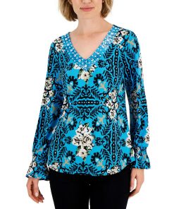 JM Collection Women's Savannah Stencil Rhinestone-Studded Tunic, Created For Macy's