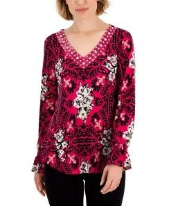 JM Collection Women's Savannah Stencil Rhinestone-Studded Tunic, Created For Macy's 4 JM Collection Women's Savannah Stencil Rhinestone-Studded Tunic, Created For Macy's -CeCe cloth-shop 22718637 fpx