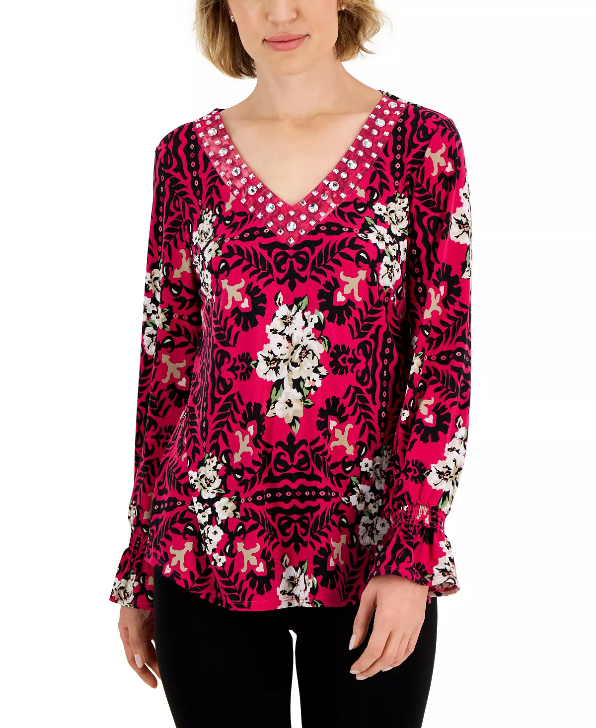 Women's Savannah Stencil Rhinestone-Studded Tunic, Created For Macy's JM Collection Women's Savannah Stencil Rhinestone-Studded Tunic, Created For Macy's -CeCe cloth-shop