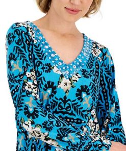 JM Collection Women's Savannah Stencil Rhinestone-Studded Tunic, Created For Macy's 2 JM Collection Women's Savannah Stencil Rhinestone-Studded Tunic, Created For Macy's -CeCe cloth-shop 22718639 fpx