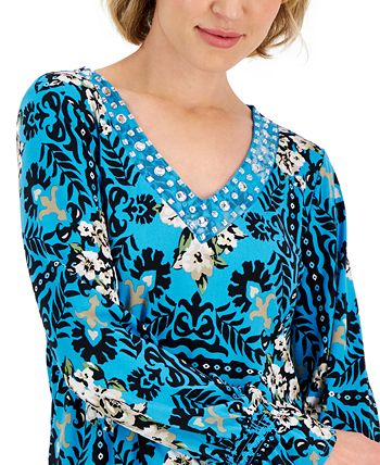 Women's Savannah Stencil Rhinestone-Studded Tunic, Created For Macy's JM Collection Women's Savannah Stencil Rhinestone-Studded Tunic, Created For Macy's -CeCe cloth-shop