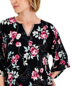 JM Collection Women's Serafina Bouquet 3/4-Sleeve Top, Created For Macy's -CeCe cloth-shop 22718673 fpx