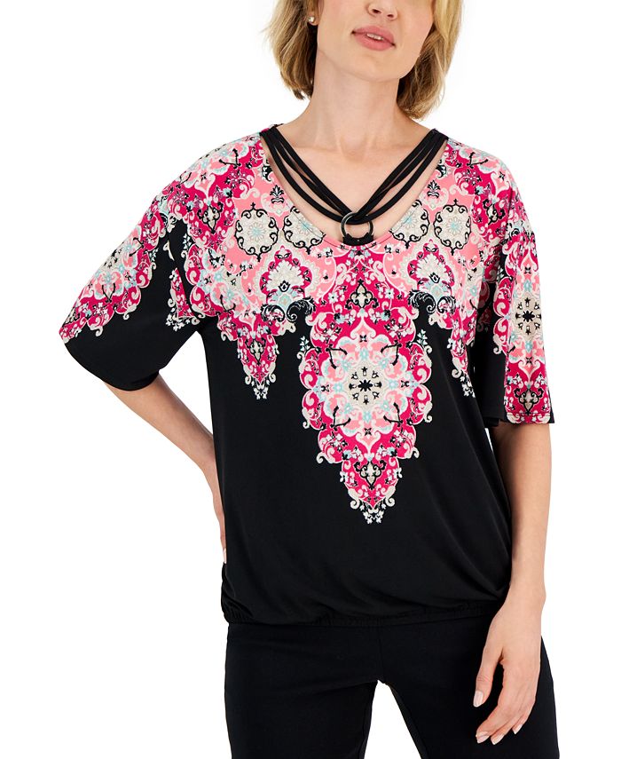 Women's Trinity Geo-Print Ring-Hardware Top, Created For Macy's JM Collection Women's Trinity Geo-Print Ring-Hardware Top, Created For Macy's -CeCe cloth-shop