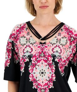JM Collection Women's Trinity Geo-Print Ring-Hardware Top, Created For Macy's 2 JM Collection Women's Trinity Geo-Print Ring-Hardware Top, Created For Macy's -CeCe cloth-shop 22718781 fpx