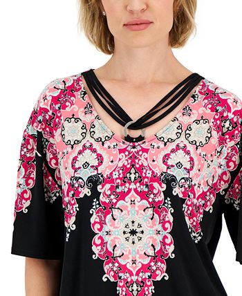 Women's Trinity Geo-Print Ring-Hardware Top, Created For Macy's JM Collection Women's Trinity Geo-Print Ring-Hardware Top, Created For Macy's -CeCe cloth-shop