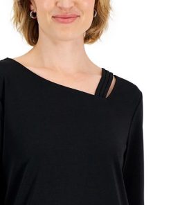 JM Collection Women's Asymmetrical-Neck Lattice-Trim Top, Created For Macy's 2 JM Collection Women's Asymmetrical-Neck Lattice-Trim Top, Created For Macy's -CeCe cloth-shop 22718888 fpx