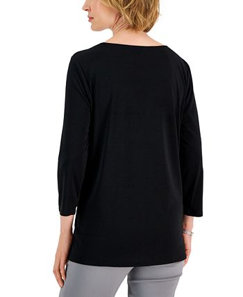 Women's Asymmetrical-Neck Lattice-Trim Top, Created For Macy's JM Collection Women's Asymmetrical-Neck Lattice-Trim Top, Created For Macy's -CeCe cloth-shop