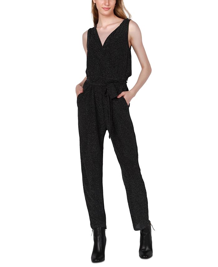 Women's Embellished Belted Faux-Wrap Jumpsuit Black Tape Women's Embellished Belted Faux-Wrap Jumpsuit -CeCe cloth-shop