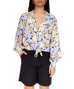 Sanctuary Women's Floral Tie-Front V-Neck Blouse