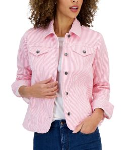 Charter Club Women's Striped Denim Trucker Jacket, Created For Macy's