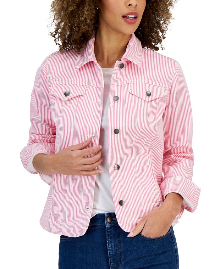 Women's Striped Denim Trucker Jacket, Created For Macy's Charter Club Women's Striped Denim Trucker Jacket, Created For Macy's -CeCe cloth-shop