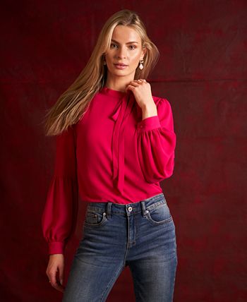 Women's Solid Long Sleeve Tie-Neck Puff-Sleeve Blouse CeCe Women's Solid Long Sleeve Tie-Neck Puff-Sleeve Blouse -CeCe cloth-shop 22724036 fpx 1