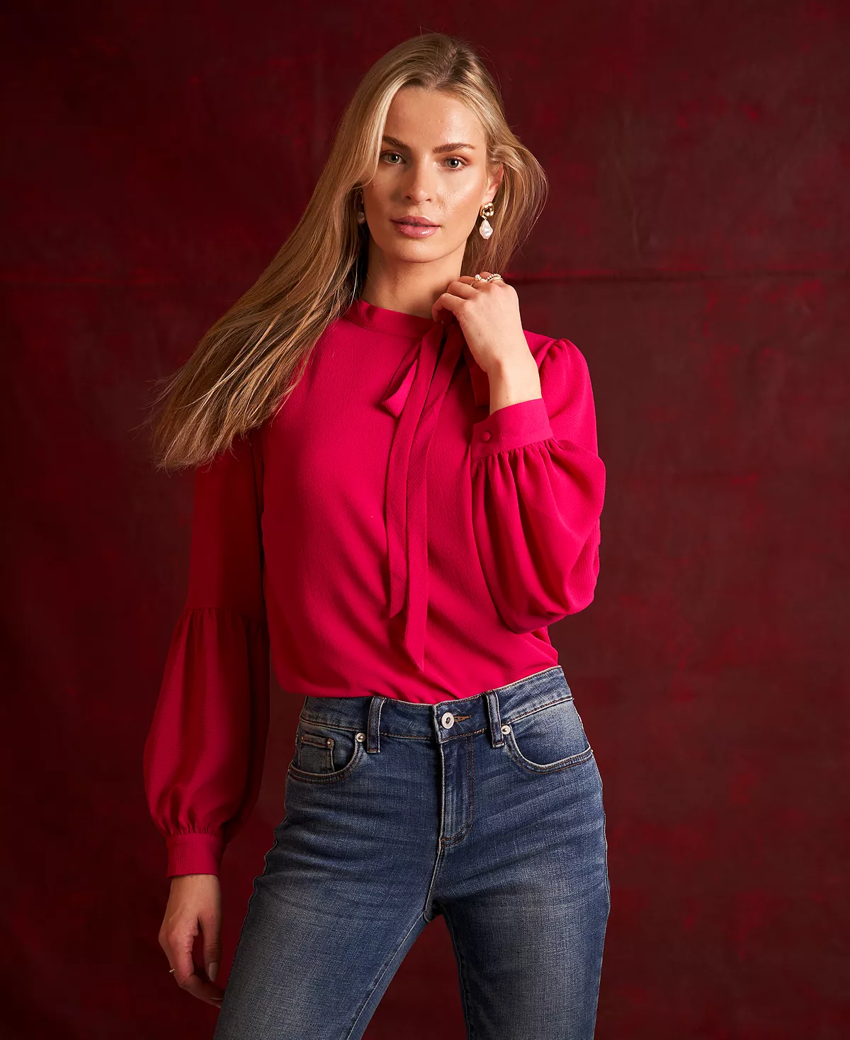 Women's Solid Long Sleeve Tie-Neck Puff-Sleeve Blouse CeCe Women's Solid Long Sleeve Tie-Neck Puff-Sleeve Blouse -CeCe cloth-shop