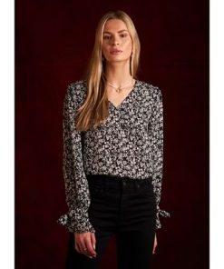 CeCe Women's Long-Sleeve V-Neck Tie-Cuff Blouse -CeCe cloth-shop 22724078 fpx
