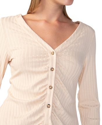 Sanctuary Women's Wide Cuff V-Neck Knit Blouse 3 Sanctuary Women's Wide Cuff V-Neck Knit Blouse - Image 3