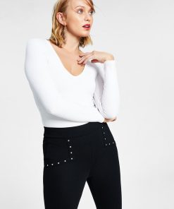 Bar III Women's Studded Waist Detail Pull-On Leggings, Created For Macy's 3 Bar III Women's Studded Waist Detail Pull-On Leggings, Created For Macy's -CeCe cloth-shop 22724790 fpx