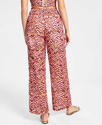Women's Printed Wide-Leg Smocked-Waist Pull-On Pants, Created For Macy's Bar III Women's Printed Wide-Leg Smocked-Waist Pull-On Pants, Created For Macy's -CeCe cloth-shop