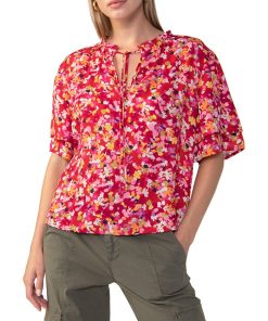 Sanctuary Women's Floral Cotton Flutter-Sleeve Top