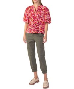 Sanctuary Women's Floral Cotton Flutter-Sleeve Top -CeCe cloth-shop 22729673 fpx
