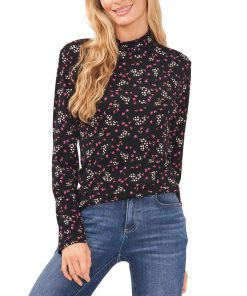 CeCe Women's Long Sleeve Floral Mock Neck Top
