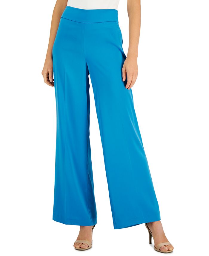 Anne Klein Montreal Satin High-Rise Side-Zip Wide-Leg Pants 1 Anne Klein Montreal Satin High-Rise Side-Zip Wide-Leg Pants