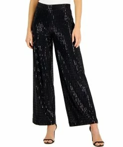 Anne Klein Women's Linear-Shine Pull-On Wide-Leg Pants