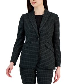 Anne Klein Women's Houndstooth One-Button Compression Blazer