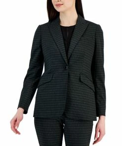 Anne Klein Women's Houndstooth One-Button Compression Blazer