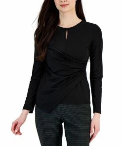 Anne Klein Women's Harmony-Knit Asymmetric Faux-Wrap Keyhole Top