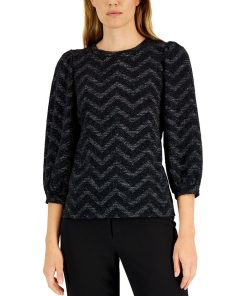 Anne Klein Women's Chevron-Texture Balloon-Sleeve Top