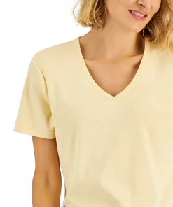 Karen Scott Cotton V-Neck Top, Created For Macy's -CeCe cloth-shop 22739514 fpx