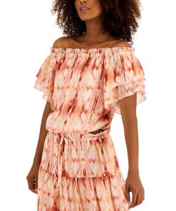 INC International Concepts Women's Foil-Print Off-The-Shoulder Top, Created For Macy's