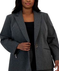 Kasper Plus Size One-Button Notched-Collar Jacket -CeCe cloth-shop 22760757 fpx