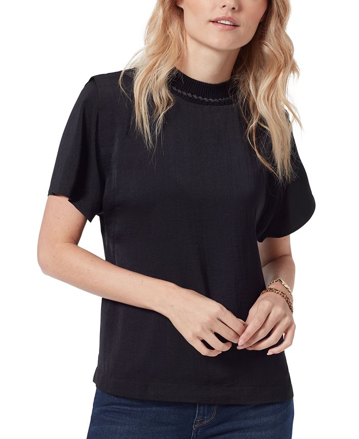 Leona Braided Neckline Short Sleeve Blouse Sam Edelman Leona Braided Neckline Short Sleeve Blouse -CeCe cloth-shop