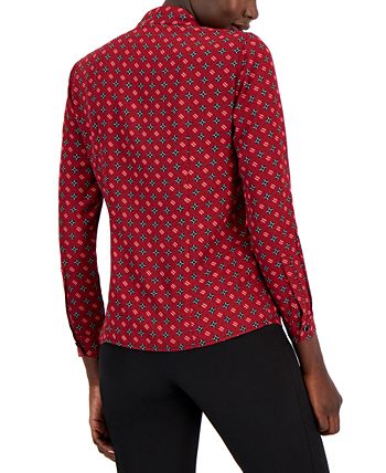 Women's Printed Satin-Twill Tie-Neck Blouse Anne Klein Women's Printed Satin-Twill Tie-Neck Blouse -CeCe cloth-shop