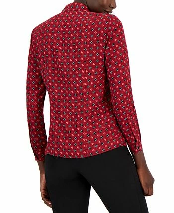 Anne Klein Women's Printed Satin-Twill Tie-Neck Blouse - Image 2