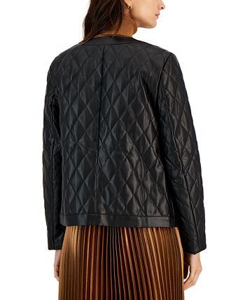 Women's Faux-Leather Quilted Snap Jacket Anne Klein Women's Faux-Leather Quilted Snap Jacket -CeCe cloth-shop