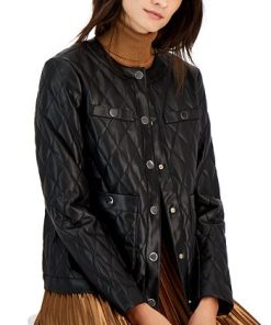 Anne Klein Women's Faux-Leather Quilted Snap Jacket 2 Anne Klein Women's Faux-Leather Quilted Snap Jacket -CeCe cloth-shop 22768032 fpx