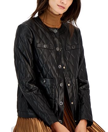 Women's Faux-Leather Quilted Snap Jacket Anne Klein Women's Faux-Leather Quilted Snap Jacket -CeCe cloth-shop
