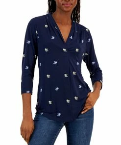 Charter Club Women's Ditsy-Print V-Neck Top, Created For Macy's