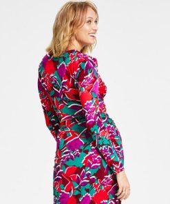 Bar III Women's Printed Long-Sleeve Twist-Front Crop Top, Created For Macy's -CeCe cloth-shop 22771157 fpx